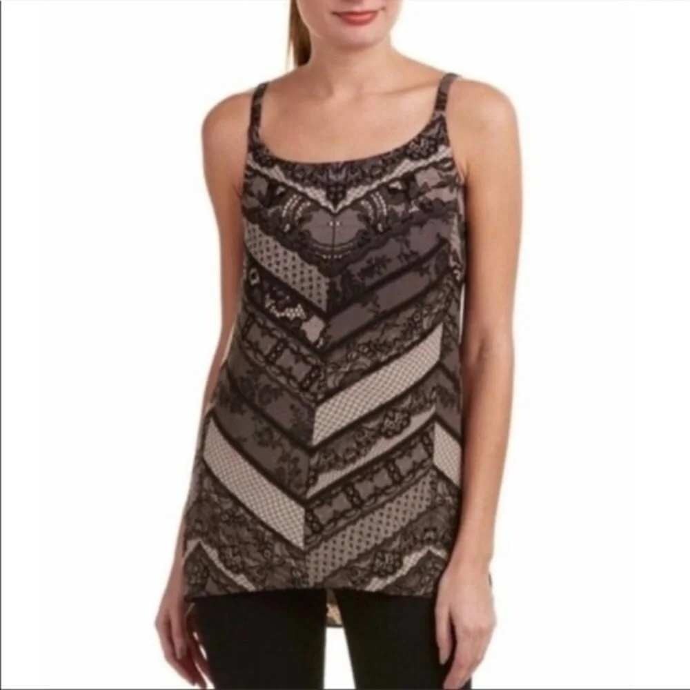 CAbi Women's Taupe Lace Print Lined Adjustable Straps Camisole Size Medium